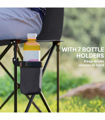 Outsunny 6 Seater Folding Bench Camping Chair with Cup Holder, Charcoal Grey