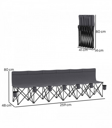 Outsunny 6 Seater Folding Bench Camping Chair with Cup Holder, Charcoal Grey