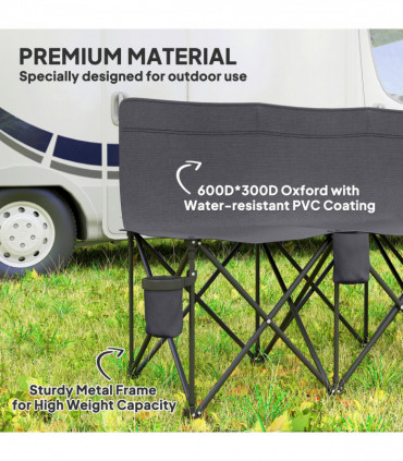 Outsunny 6 Seater Folding Bench Camping Chair with Cup Holder, Charcoal Grey