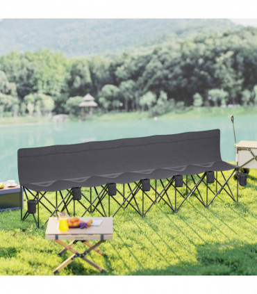 Outsunny 6 Seater Folding Bench Camping Chair with Cup Holder, Charcoal Grey