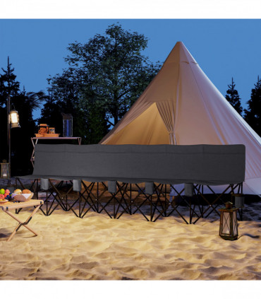 Outsunny 6 Seater Folding Bench Camping Chair with Cup Holder, Charcoal Grey