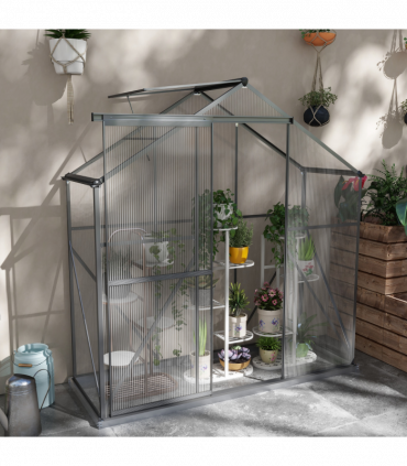 Outsunny 6 x 2.5ft Polycarbonate Greenhouse Aluminium Green House, Dark Grey
