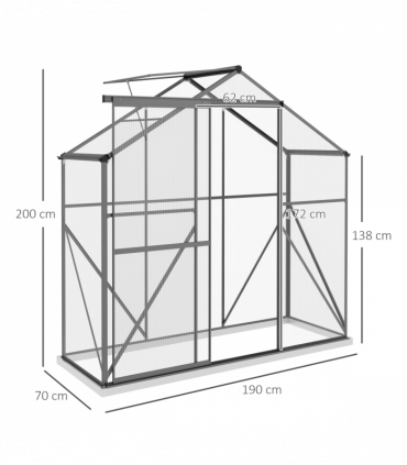 Outsunny 6 x 2.5ft Polycarbonate Greenhouse Aluminium Green House, Dark Grey