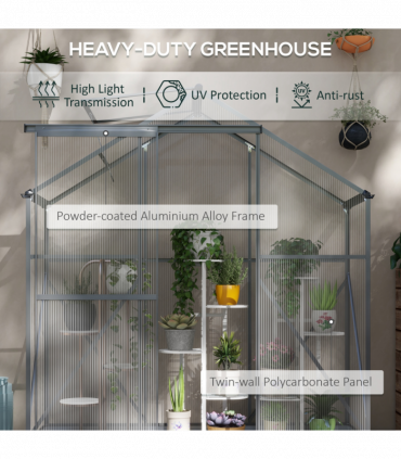 Outsunny 6 x 2.5ft Polycarbonate Greenhouse Aluminium Green House, Dark Grey