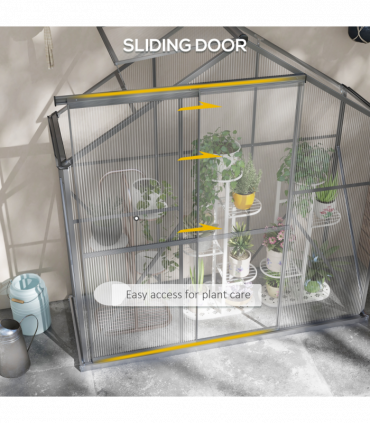 Outsunny 6 x 2.5ft Polycarbonate Greenhouse Aluminium Green House, Dark Grey
