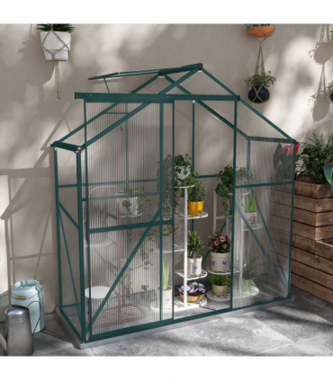 Outsunny 6 x 2.5ft Polycarbonate Greenhouse Aluminium Green House, Green