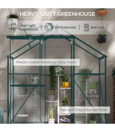 Outsunny 6 x 2.5ft Polycarbonate Greenhouse Aluminium Green House, Green