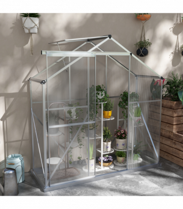 Outsunny 6 x 2.5ft Polycarbonate Greenhouse Aluminium Green House, Silver