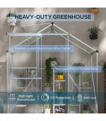 Outsunny 6 x 2.5ft Polycarbonate Greenhouse Aluminium Green House, Silver