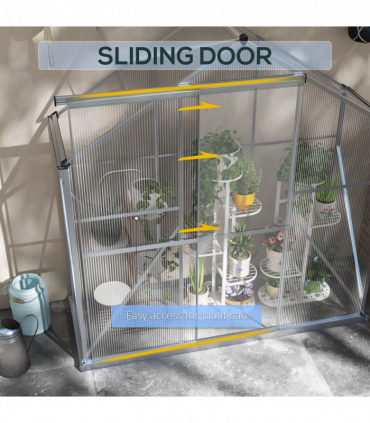 Outsunny 6 x 2.5ft Polycarbonate Greenhouse Aluminium Green House, Silver