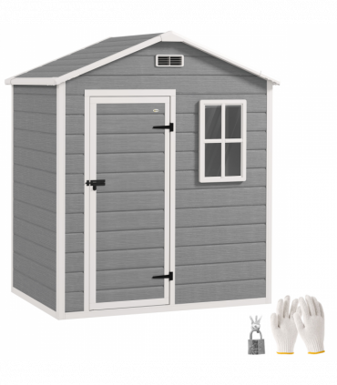 Outsunny 6 x 4ft Resin Garden Shed with Floor and Window, Grey