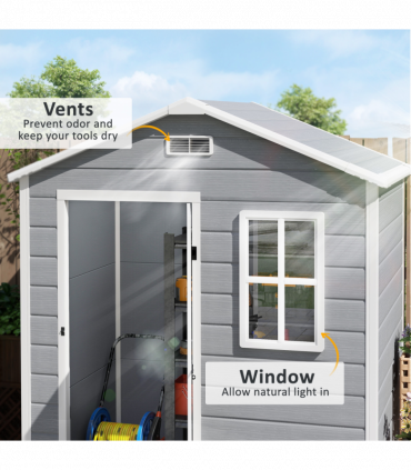 Outsunny 6 x 4ft Resin Garden Shed with Floor and Window, Grey