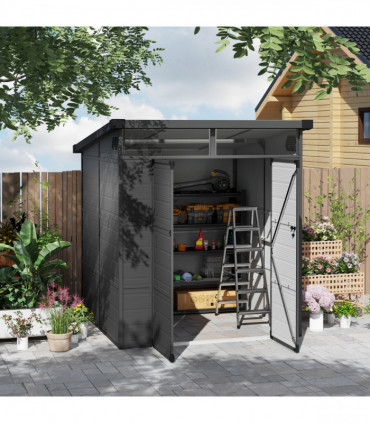Outsunny 6 x 6ft Plastic Garden Shed with Windows and Air Vents, Dark Grey