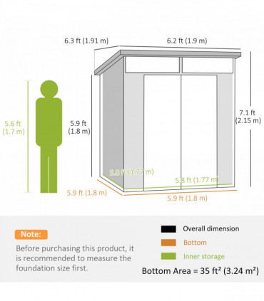 Outsunny 6 x 6ft Plastic Garden Shed with Windows and Air Vents, Dark Grey