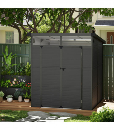 Outsunny 6 x 6ft Plastic Garden Shed with Windows and Air Vents, Dark Grey