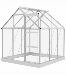 Outsunny 6 x 6ft Walk-In Polycarbonate Greenhouse with Foundation Window Silver