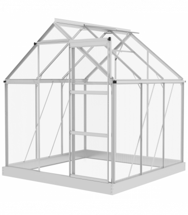 Outsunny 6 x 6ft Walk-In Polycarbonate Greenhouse with Foundation Window Silver