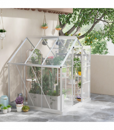 Outsunny 6 x 6ft Walk-In Polycarbonate Greenhouse with Foundation Window Silver