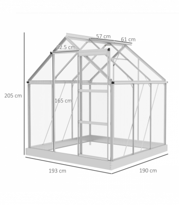 Outsunny 6 x 6ft Walk-In Polycarbonate Greenhouse with Foundation Window Silver