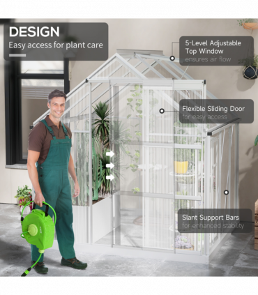 Outsunny 6 x 6ft Walk-In Polycarbonate Greenhouse with Foundation Window Silver