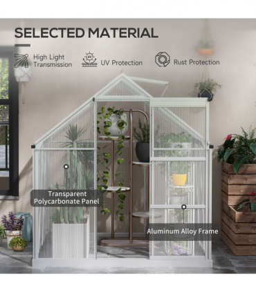 Outsunny 6 x 6ft Walk-In Polycarbonate Greenhouse with Foundation Window Silver