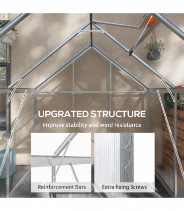 Outsunny 6 x 6ft Walk-In Polycarbonate Greenhouse with Foundation Window Silver