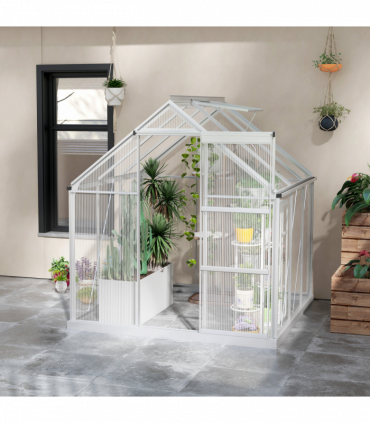Outsunny 6 x 6ft Walk-In Polycarbonate Greenhouse with Foundation Window Silver