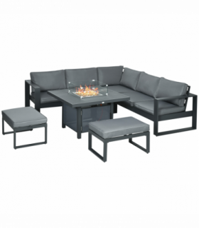 Outsunny 6-Piece Garden Furniture Set with Firepit Table Outdoor Sofa Aluminium