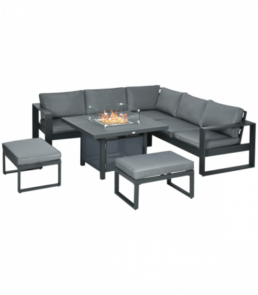 Outsunny 6-Piece Garden Furniture Set with Firepit Table Outdoor Sofa Aluminium