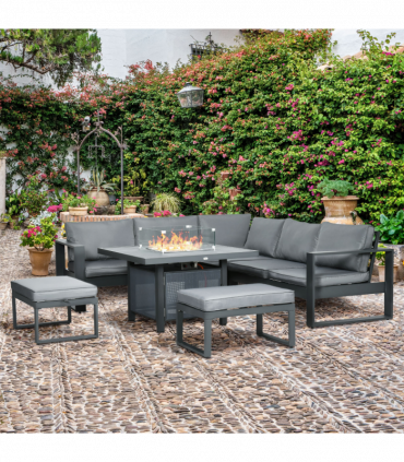 Outsunny 6-Piece Garden Furniture Set with Firepit Table Outdoor Sofa Aluminium