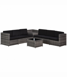 Outsunny 6-Seater Rattan Sofa Furniture Set W/ Cushions, Steel Frame-Grey