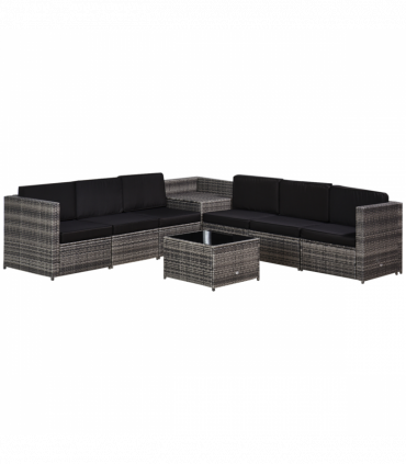 Outsunny 6-Seater Rattan Sofa Furniture Set W/ Cushions, Steel Frame-Grey