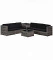Outsunny 6-Seater Rattan Sofa Furniture Set W/ Cushions, Steel Frame-Grey