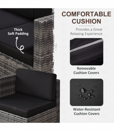 Outsunny 6-Seater Rattan Sofa Furniture Set W/ Cushions, Steel Frame-Grey