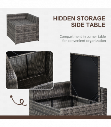 Outsunny 6-Seater Rattan Sofa Furniture Set W/ Cushions, Steel Frame-Grey