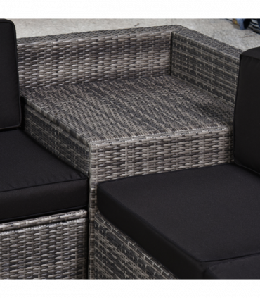 Outsunny 6-Seater Rattan Sofa Furniture Set W/ Cushions, Steel Frame-Grey
