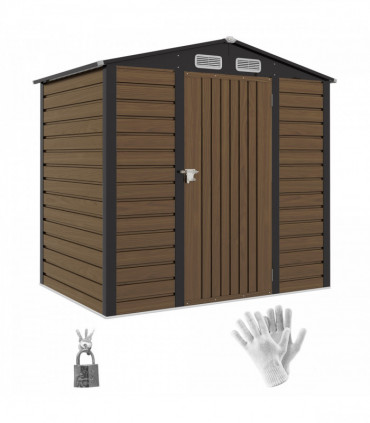 Outsunny 6.2 x 4.3ft Garden Metal Shed with Vent for Garden, Patio, Oak