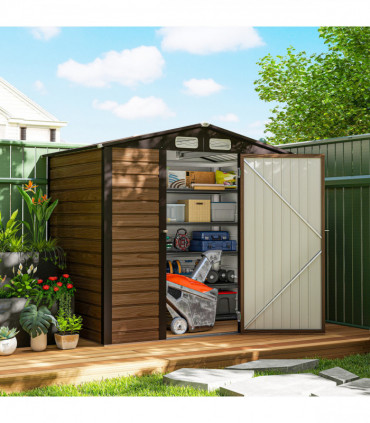 Outsunny 6.2 x 4.3ft Garden Metal Shed with Vent for Garden, Patio, Oak