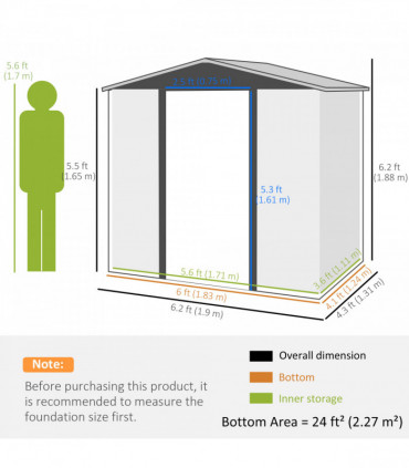 Outsunny 6.2 x 4.3ft Garden Metal Shed with Vent for Garden, Patio, Oak