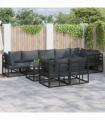 Garden Sofa Set with Cushion 8 pcs Black Aluminium