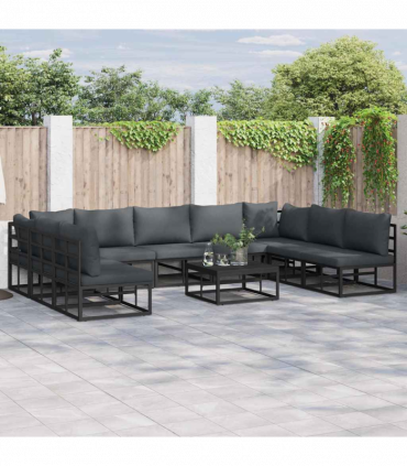 Garden Sofa Set with Cushion 10 pcs Black Aluminium