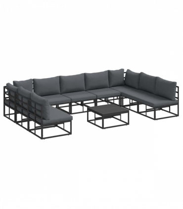 Garden Sofa Set with Cushion 10 pcs Black Aluminium