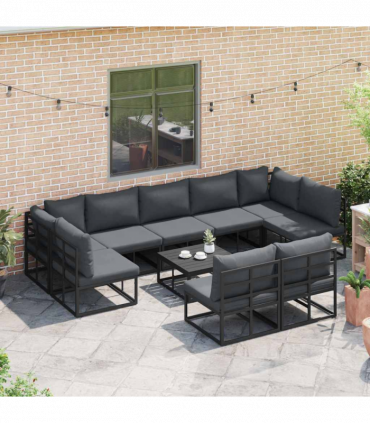 Garden Sofa Set with Cushion 10 pcs Black Aluminium