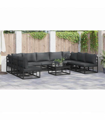 Garden Sofa Set with Cushion 10 pcs Black Aluminium