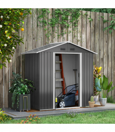Outsunny 6.5x3.5ft Metal Garden Shed for Garden and Outdoor Storage, Dark Grey