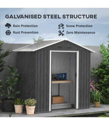 Outsunny 6.5x3.5ft Metal Garden Shed for Garden and Outdoor Storage, Dark Grey