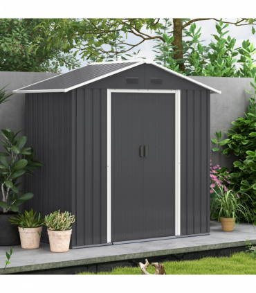 Outsunny 6.5x3.5ft Metal Garden Shed for Garden and Outdoor Storage, Dark Grey