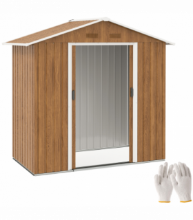 Outsunny 6.5x3.5ft Metal Garden Shed for Garden, Brown Wood Effect