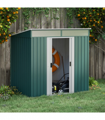 Outsunny 6.5x4FT Garden Shed with Foundation Lockable Metal Tool Shed Green
