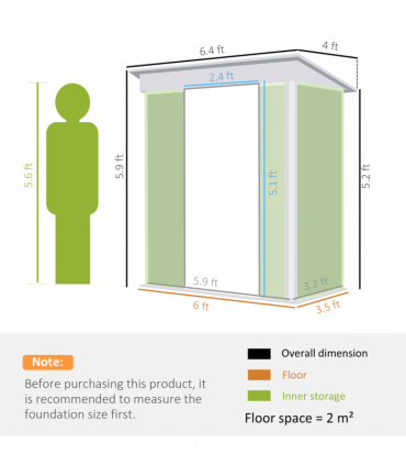 Outsunny 6.5x4FT Garden Shed with Foundation Lockable Metal Tool Shed Green